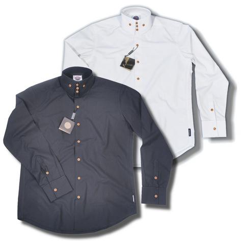 Lambretta High Collar Long Sleeve Button Down Plain Mod Shirt Preview